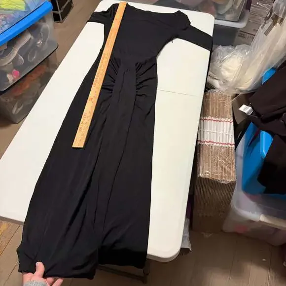 Staud Gres Midi Dress Black Ruched Slimming Long Sleeve Boat Neck Minimal Small - Picture 10 of 12